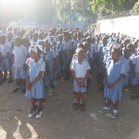 lining up at the start of the school day